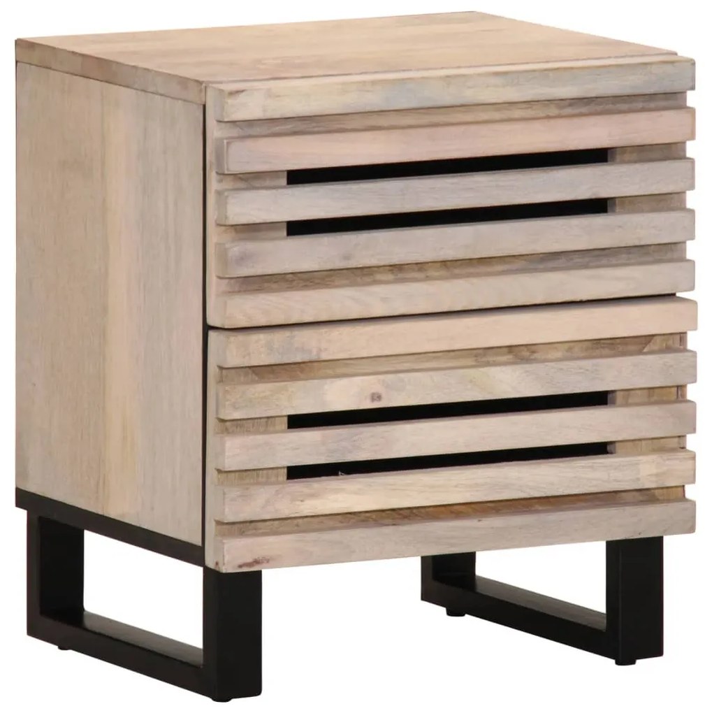 Comodino 40x34x46 Cm İn Legno Massello Di Mango Sbiancato /