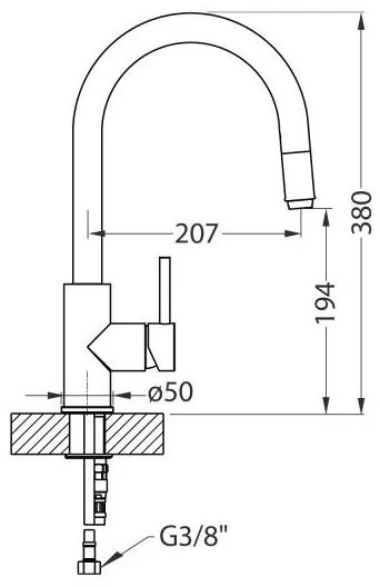ALVEUS 1129022 - Rubinetto lavello con doccetta estraibile DELOS 38 cm granito/nero