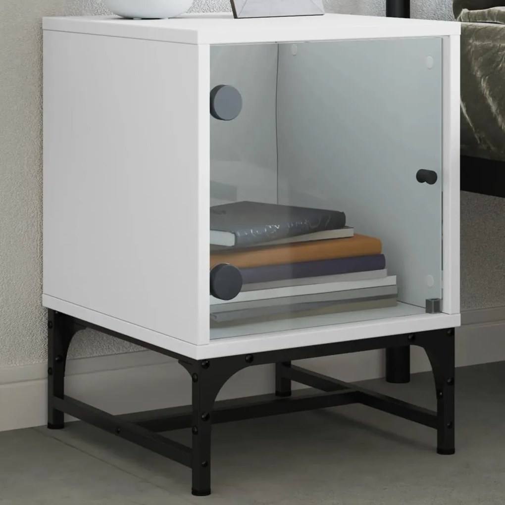 Comodino Con Anta İn Vetro Bianco 35x37x50 Cm /