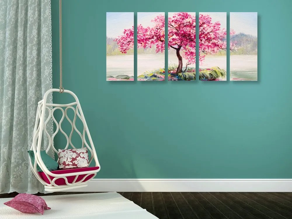 Quadri 5 pezzi – Ciliegio orientale in rosa