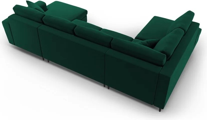 Divano angolare verde allungabile e con contenitore (con penisola a sinistra/a U) con rivestimento in velluto Kyoto – Cosmopolitan Design