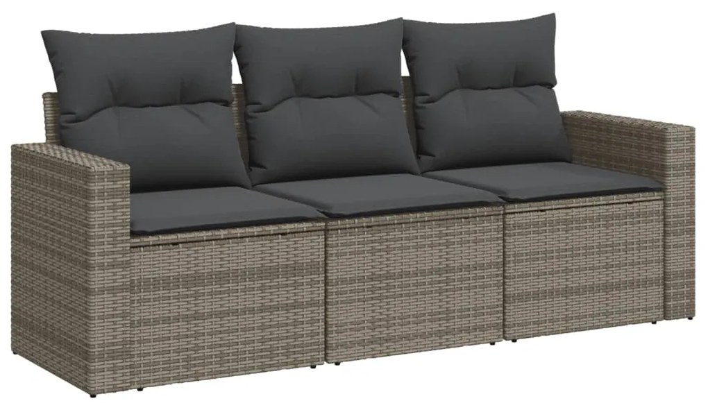 Set divani da giardino 3 pz con cuscini grigio in polyrattan