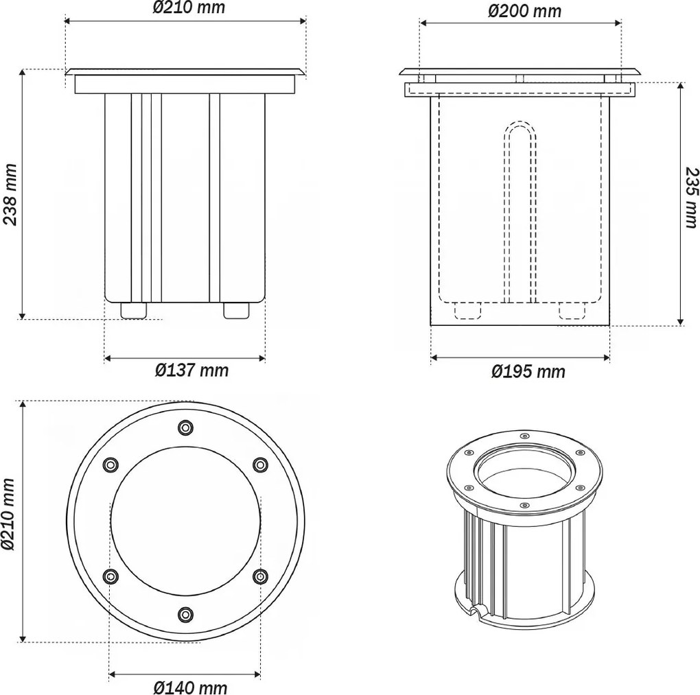 Faro interrato con base E27 - per lampade PAR30 e PAR38 - Doppio Pressacavo