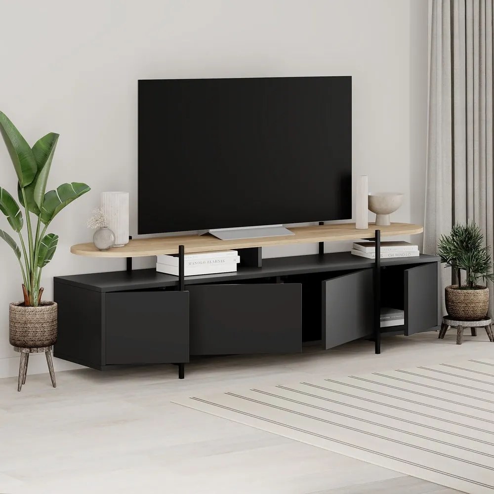 Tavolo TV nero in rovere 160x48 cm Hinoa - Marckeric