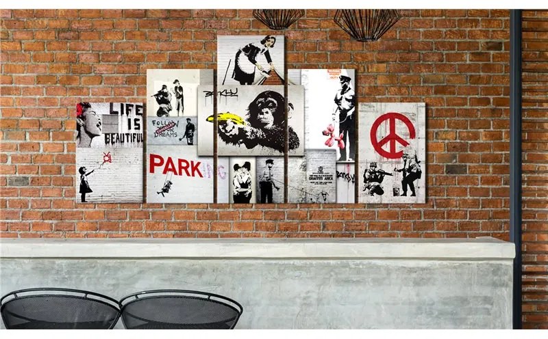 Quadro Street Crimes  Banksy Art  Colore Rosso, Dimensioni e Misure 100x50