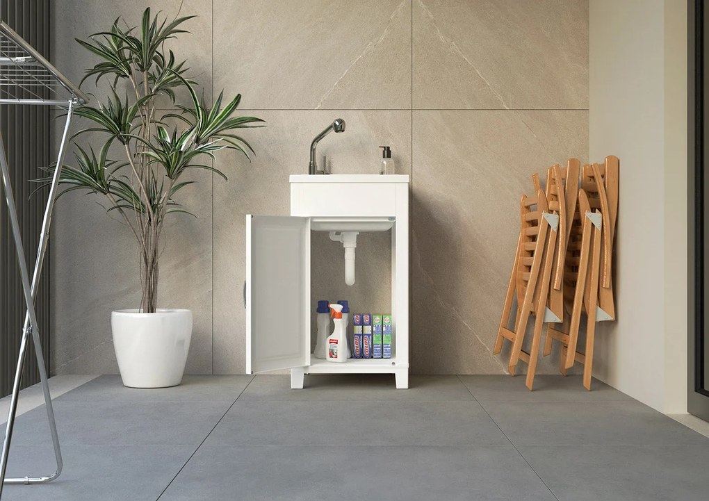 Mobile Lavatoio 45x50x85 cm 1 Anta in Resina Bianco...