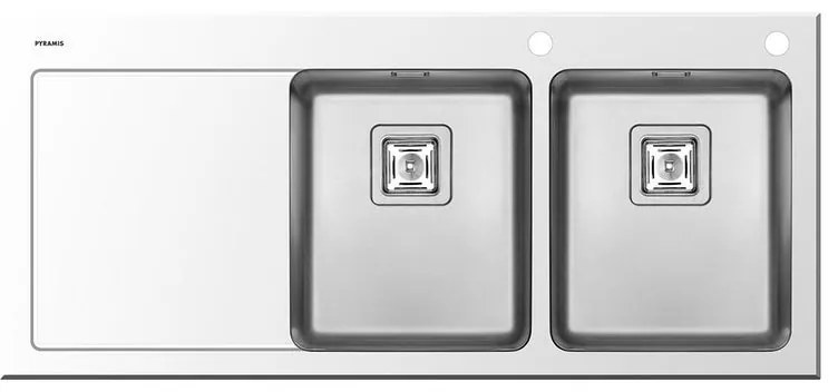 Lavello integrato 2 vasche con gocciolatoio a sinistra PYRAMIS Crystalon vetro L 52 x L 116 cm bianco