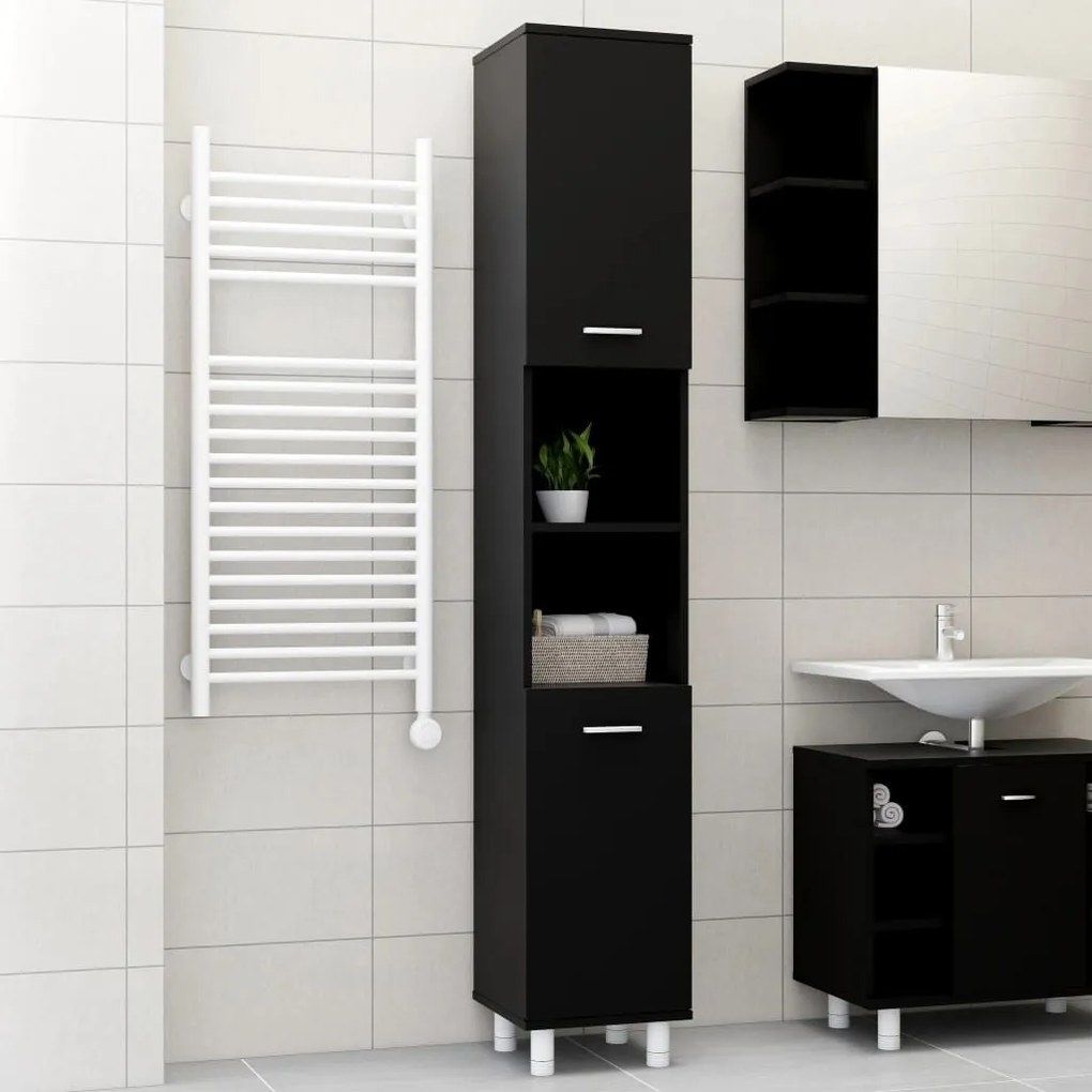 Mobile Da Bagno Nero 30x30x179 Cm İn Legno Multistrato /