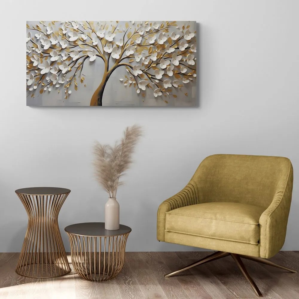 Quadro su tela – Albero dorato con fiori