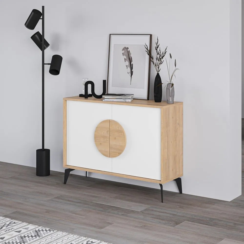 Cassettiera bassa in rovere decorata in bianco e naturale 110x82 cm Vae - Marckeric