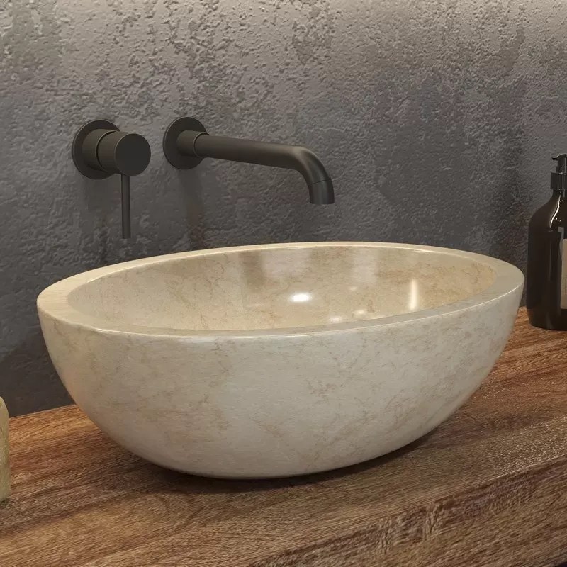 Lavabo bagno design ovale in marmo beige 45cm | Litos-LEC40 - KAMALU