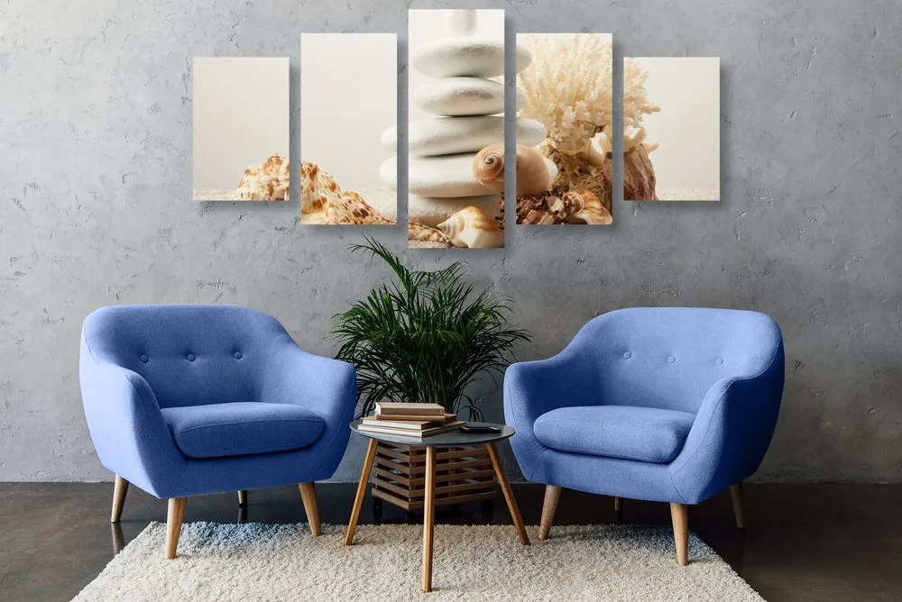 Quadri 5 pezzi – Pietre Zen con conchiglie