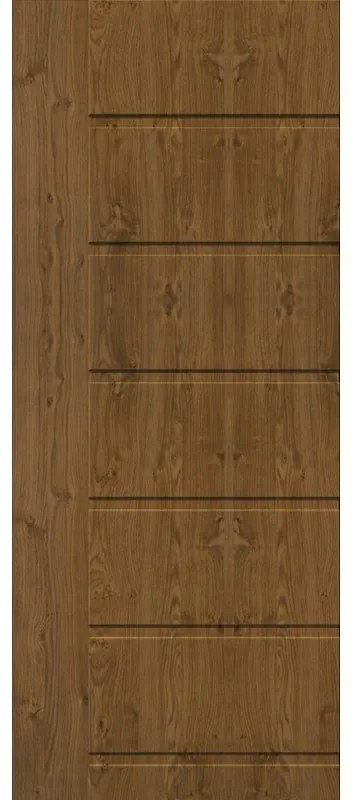 Pannello per porta d'ingresso P076 pellicolato pvc noce L 92  x H 210.5 cm, Sp 6 mm apertura destra