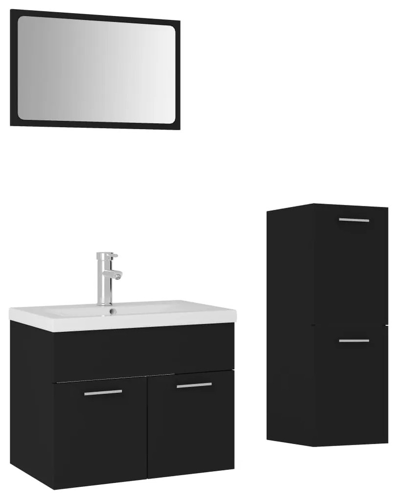 Set mobili da bagno nero in legno multistrato
