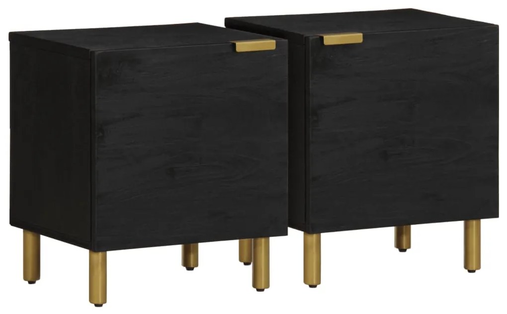 Comodini 2 Pz Neri 40x33x46 Cm İn Legno Massello Di Mango /