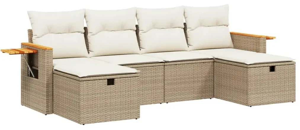 Set divano da giardino 6 pz con cuscini beige in polyrattan