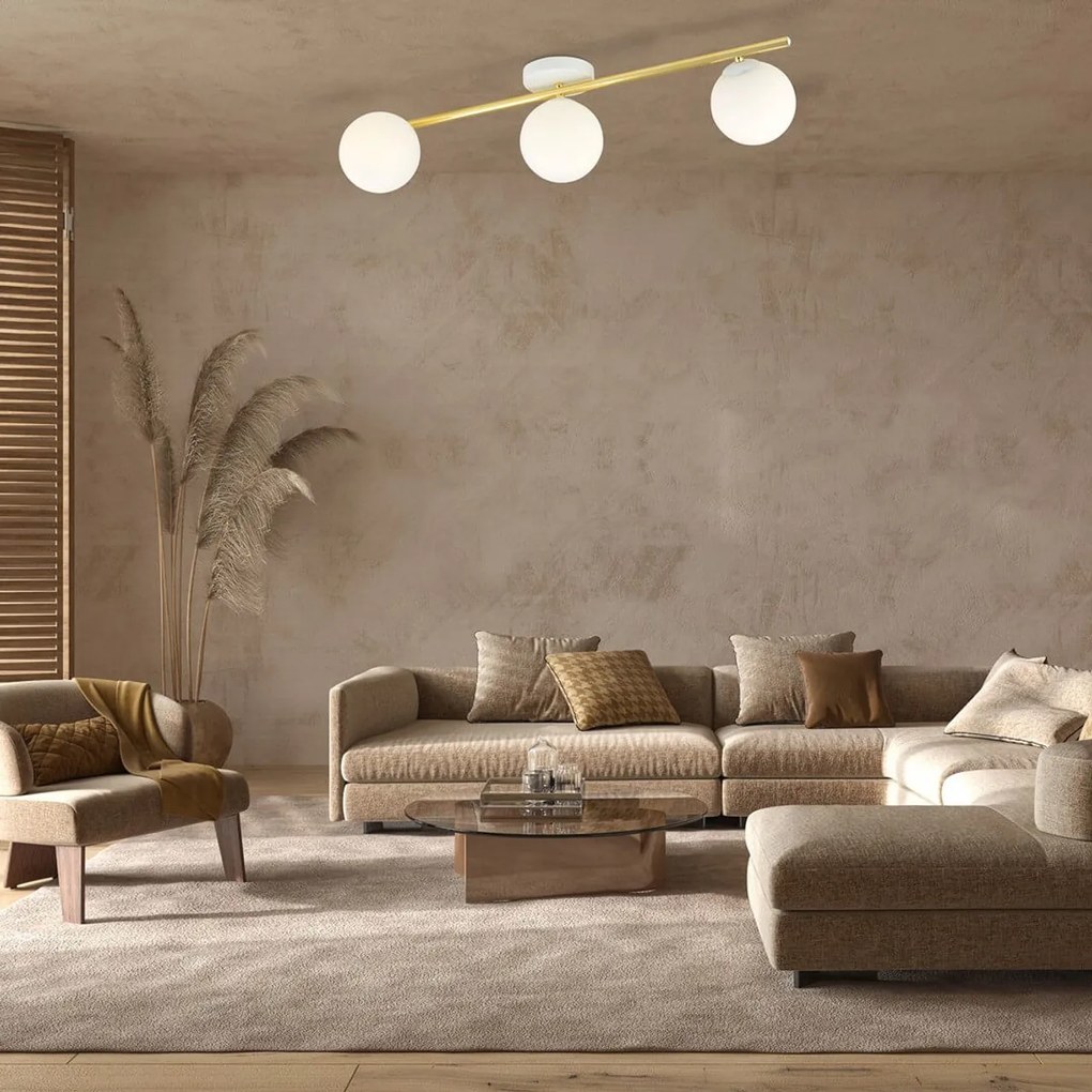 Lampada da soffitto in acciaio SPLENDI 3 Bianco e Oro 3xE14