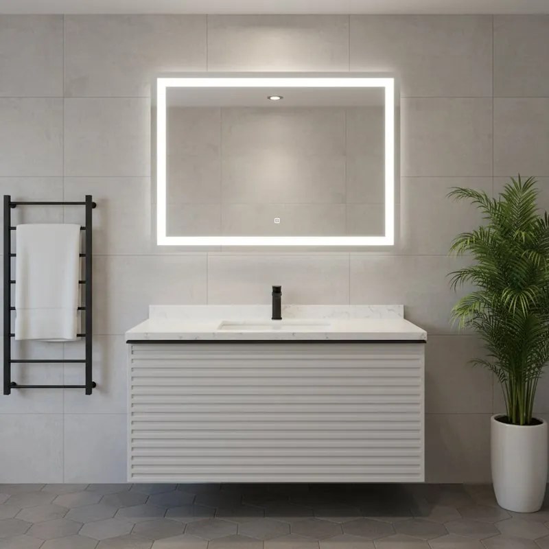 Mobile da bagno sospeso sotto lavabo Pixel stripes 1 cassetto L 80 x H 40 x P 45.5 cm grigio pastello laccato opaco, con maniglia alluminio nero opaco