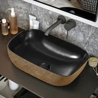 Lavabo da appoggio 45x32 cm in ceramica nera opaca con decorazione oro