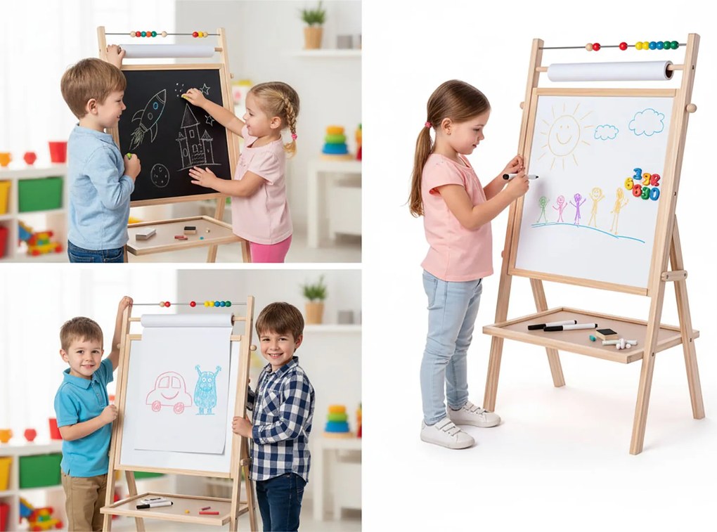 Lavagna 3 in 1 per Bimbi in Legno 75 cm Creativity...