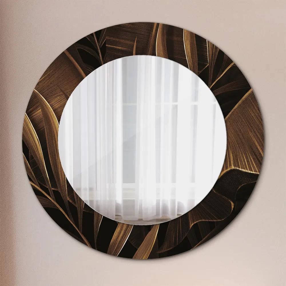Specchio rotondo stampato Foglie di banana marrone fi 50 cm