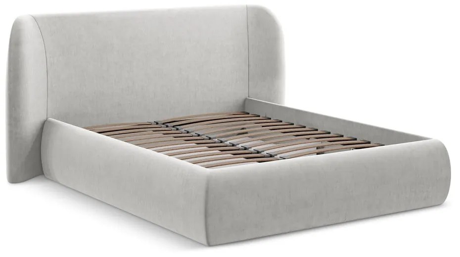 Letto matrimoniale imbottito grigio chiaro con vano contenitore con griglia 160x200 cm Hauke - Makamii
