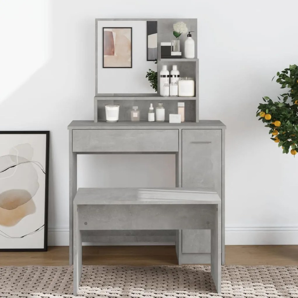 Toeletta con specchio grigio cemento 86,5x35x136 cm