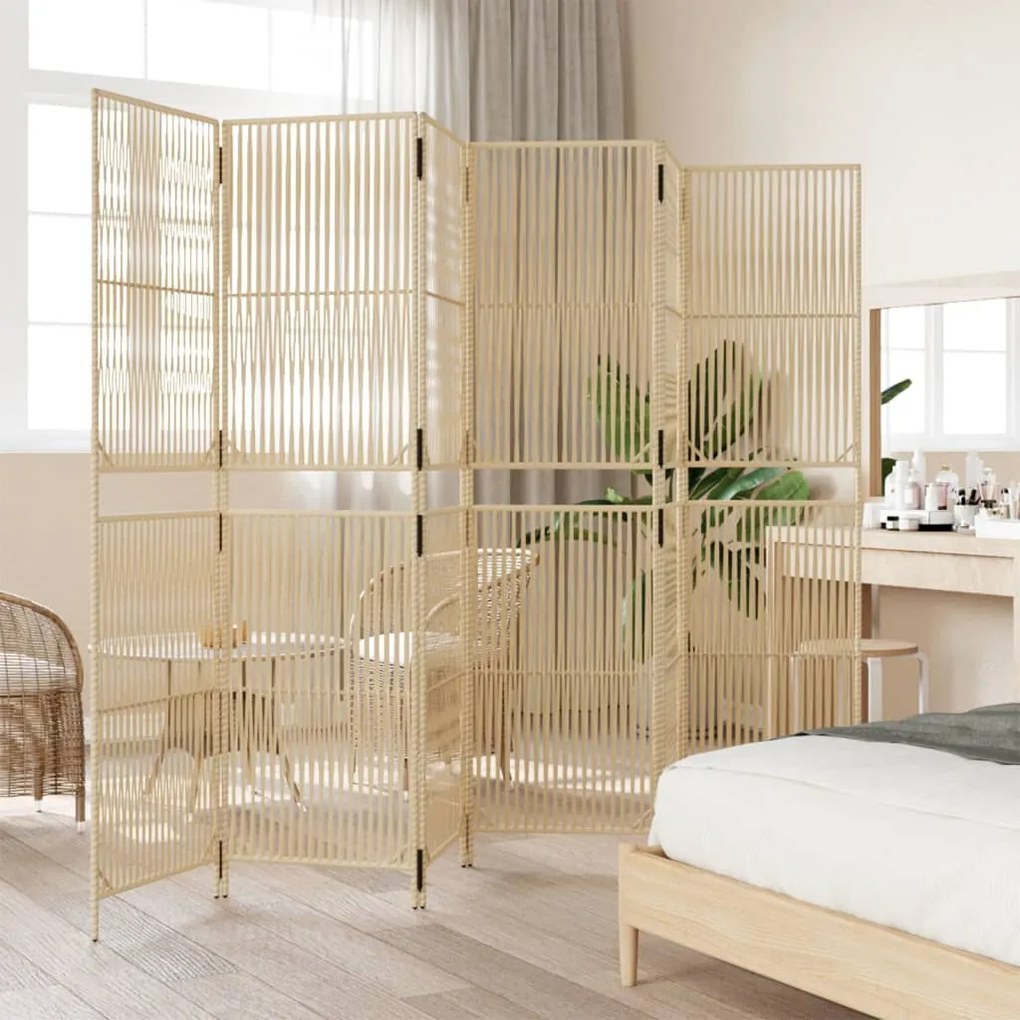 Divisorio per ambienti a 6 pannelli beige in polyrattan