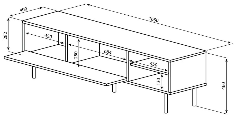 Tavolo TV in rovere decorato in nero-naturale 165x40 cm Ampère - TemaHome