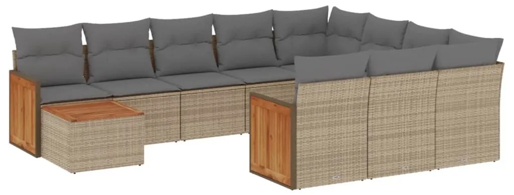 Set Divani da Giardino 11 pz con Cuscini Beige in Polyrattan