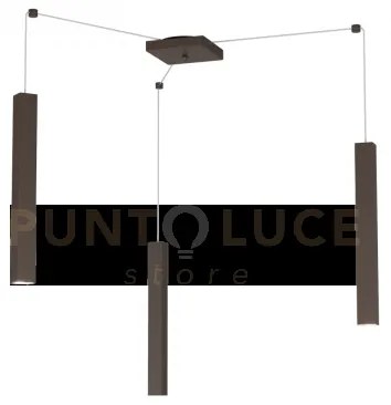 Square tube sospensione 3 luci marrone cavo cm.250 con base 1173-s3-ma