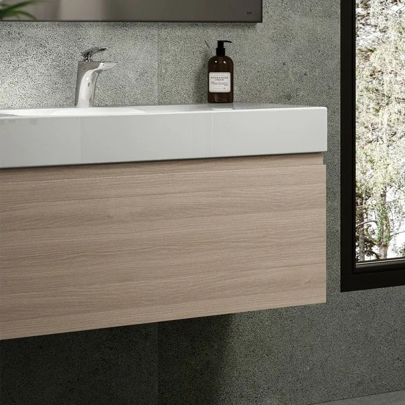 Lavabo sospeso doppio 120cm rettangolare in ceramica bianca Rak Des