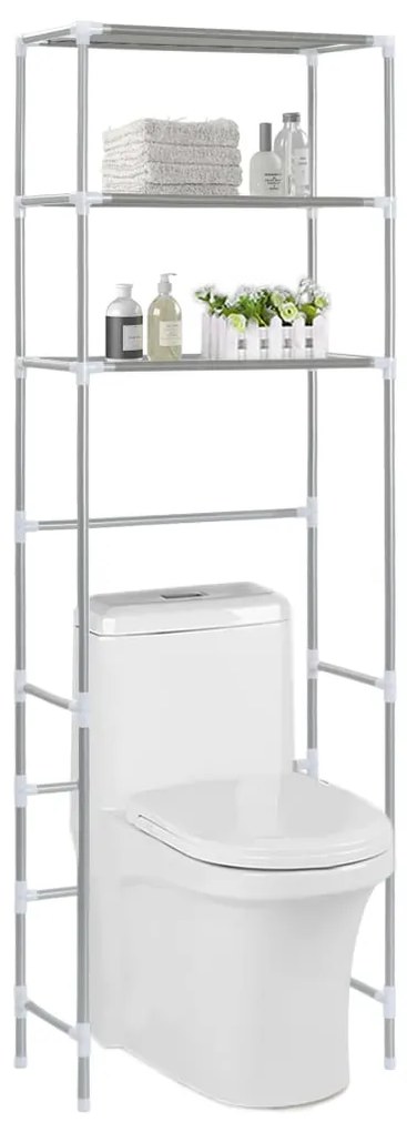 Scaffale Per Bagno Con 3 Ripiani Argento 53x28x169 Cm /