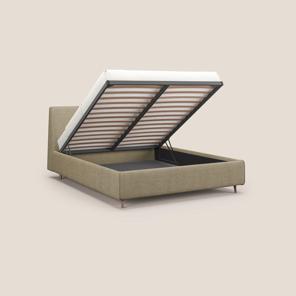 Justin letto imbottito contenitore e sfoderabile in tessuto fiammato impermeabile T03 beige