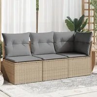 Divano da Giardino con Cuscini a 3 Posti Beige in Polyrattan 366103