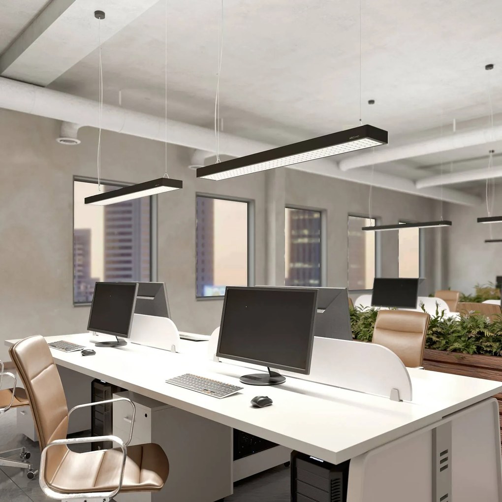Lampada LED a sospensione da ufficio Arcchio Susi, nera, 120 cm, 4000K, DALI Susi Arcchio, dimmerabile, Nero, Studio / Ufficio, Alluminio, Moderno