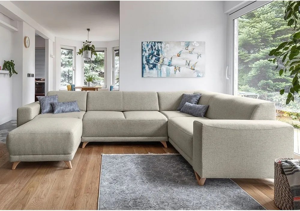 Divano angolare beige allungabile e con contenitore (penisola a destra/a U) Classy Sophie – Miuform