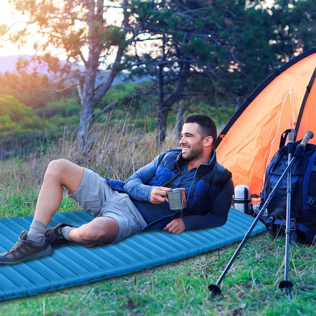 Costway Materassino gonfiabile da campeggio spessore 7cm, Materasso singolo impermeabile per backpacking trekking Blu