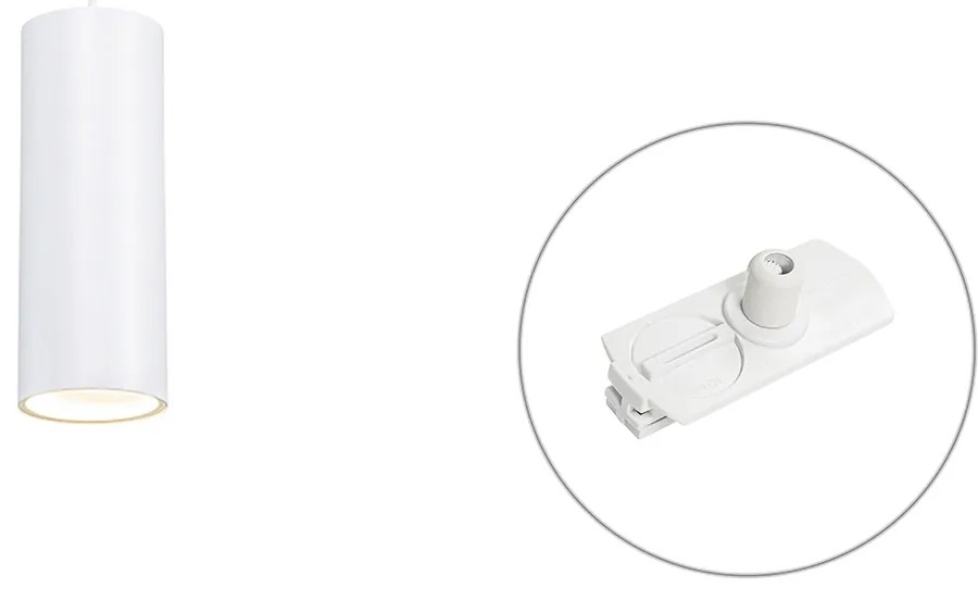 Lampada a sospensione di design bianca con adattatore per binario monofase - Iconic Tubo