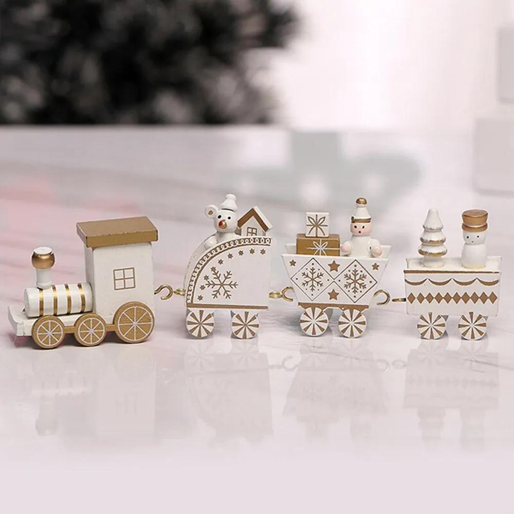Trenino decorativo in legno con 3 carrelli di colore bianco e oro Wisdom