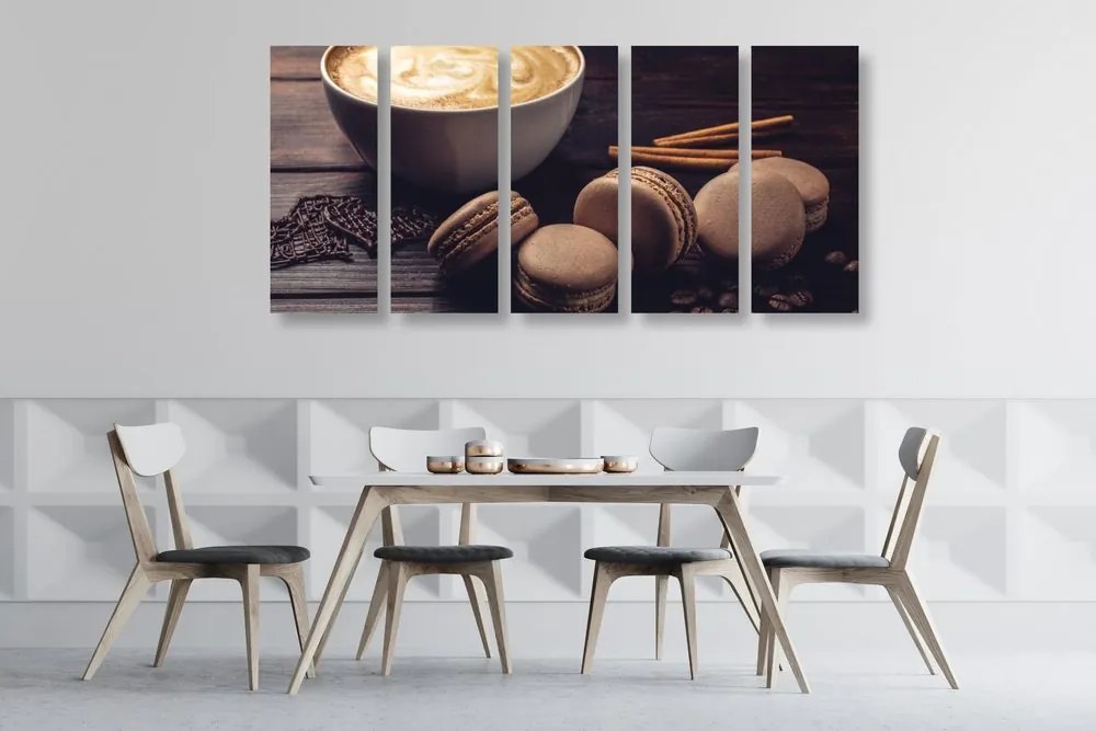Quadri 5 pezzi – Caffè con macaron al cioccolato