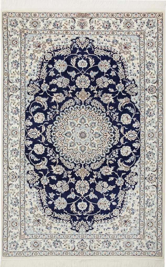 Nain Tappeto 100x150 Blu (Iran) Annodato A Mano