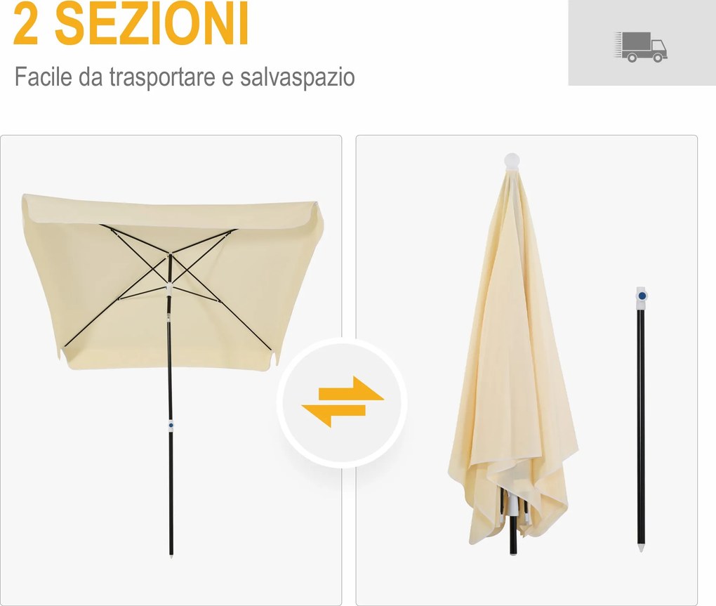 Ombrellone da Giardino 2x2 m Palo Ø28 mm in Matallo e Poliestere Bianco Crema...