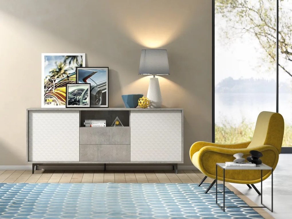 Mobile Madia Password L 184 x H 45 x P 77 cm grigio cemento e bianco