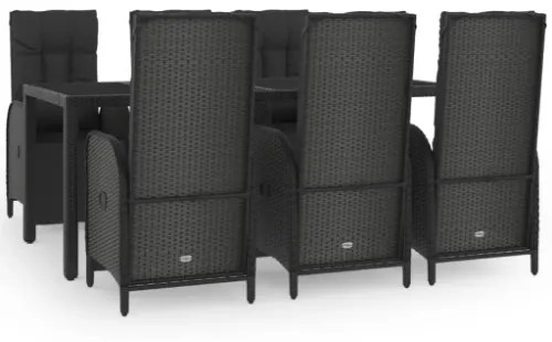 Set da Pranzo da Giardino 7 pz Nero con Cuscini in Polyrattan