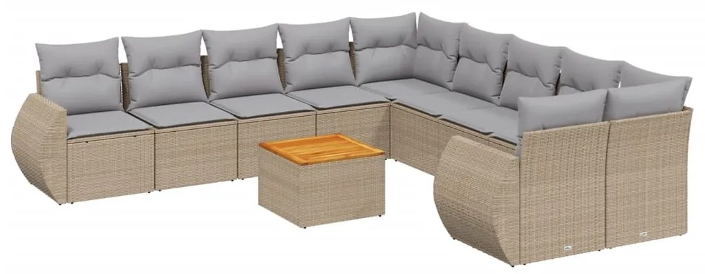 Set Divani da Giardino 11 pz con Cuscini Beige in Polyrattan