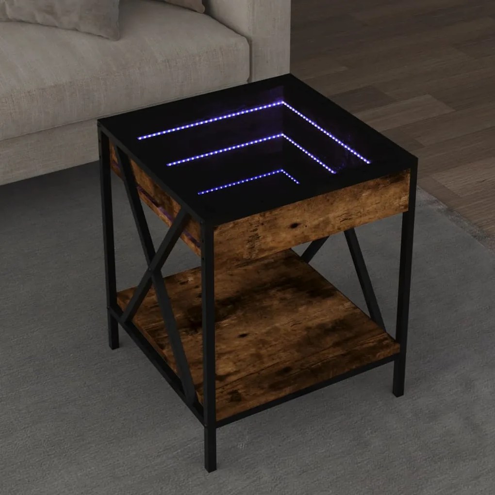 Tavolino Da Salotto Con Led Infinity Rovere Fumo 40x40x49 Cm /