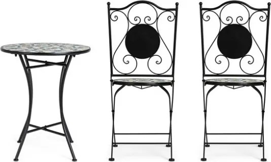 Set bistrot da giardino in mosaico con tavolino tondo e sedie pieghevoli Positano Bizzotto