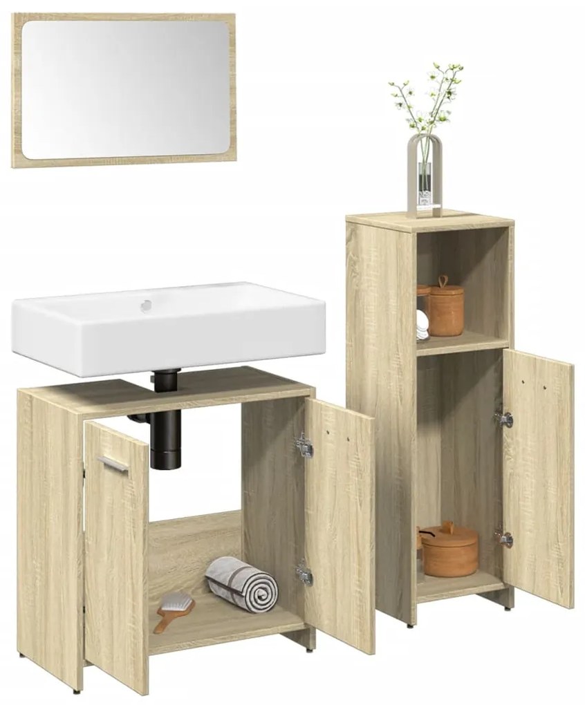Set Mobili Da Bagno 3 Pz Rovere Sonoma İn Legno Multistrato /
