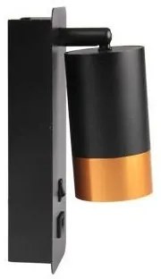 Faretto da parete con caricatore USB 1xGU10/35W/230V nero/rame